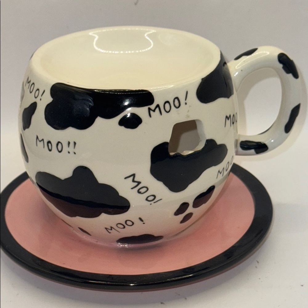 Cow Print  wax melter tea light tea cup  look with attacked Saucer